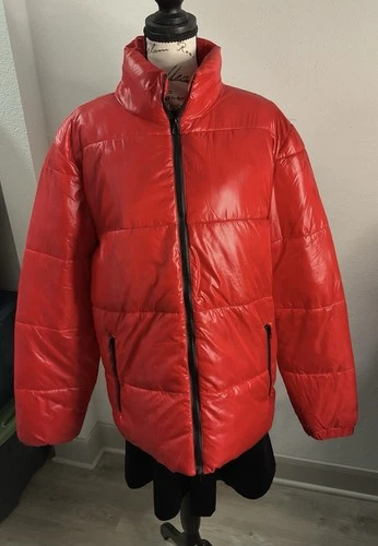 NOVAMEN Men’s Red Medium Quilted Long Sleeved Puffer Jacket Full Zip - product listing photo