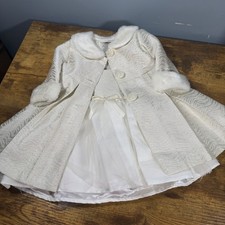 Blueberi Gold Girls Ivory Dress With Jacket Fur Cuffs  Gold Accents Size 3/6 M