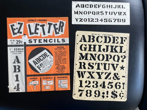 1964 E-Z Letter Stencil Company Set No. 24 1" Roman Letters & Numbers Stencils