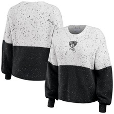 Women's WEAR by Erin Andrews  White/Black Brooklyn Nets Color-Block Pullover