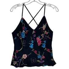 Patrizia Pepe black floral tank studded blouse 100% Silk Made in Italy Y2K 90s