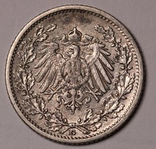 1906 G Germany 1/2 Mark Silver Coin KM# 17