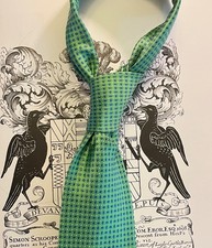 Nautica 100 Silk, Handmade Thyme Green Tie Geometrics in Baby Blue Ivy  Silver