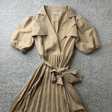 Nanette Lepore Dress Womens 6 Beige Puff Half Sleeve Pleated Belted Midi Wrap