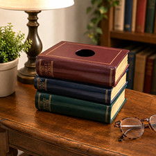 Bandwagon Stacked Books Tissue Box Cover Plastic Brown Blue Green Novelty