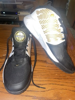NIKE YOUTH boys shoes 6.5 team hustle AQ4224-004 white & gold 2022 basketball