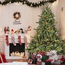 7.5 ft Pre-Lit Artificial Christmas Tree PE/PVC European Fir Tree with 850 Light