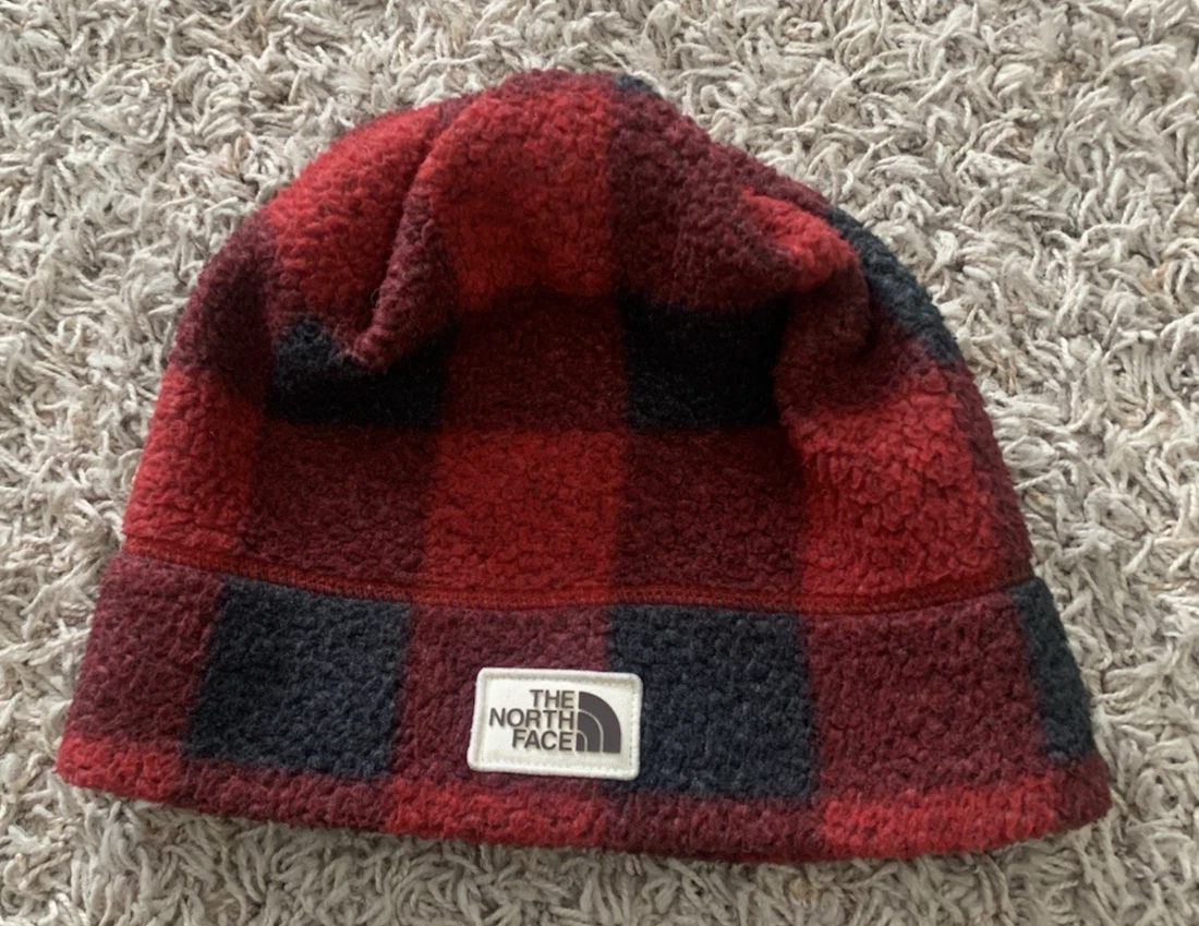 THE NORTH FACE Woman's Fleece Beanie One Size Red & Black Plaid Polyester