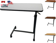 Medical Overbed Table Adjustable Height Rolling with Wheels Gray