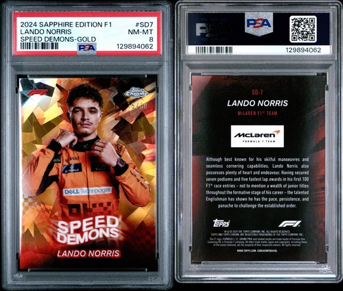 2024 Topps Sapphire F1 Lando Norris Speed Demons Gold /50 PSA 8