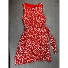 JH Dress Size 16 Red White Floral Sleeveless Fit and Flare Belted Dress Wedding