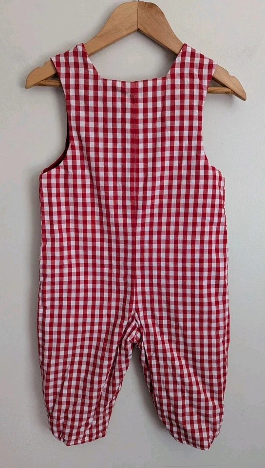 复古 Bailey 男孩 12 Mo 双面整体连衫裤红色格子灯芯绒胡桃夹子 — 第 3/4 张图片