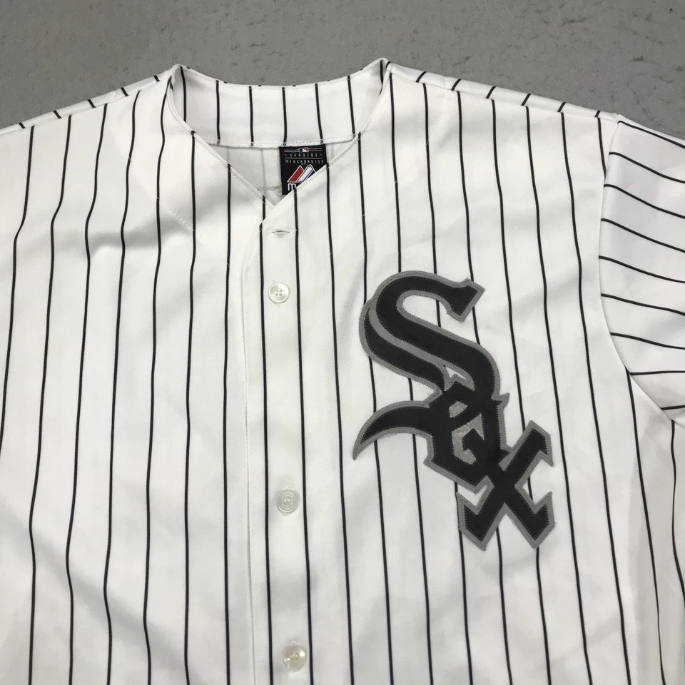 Camiseta deportiva de los Medias Blancas de Chicago para hombre grande a rayas majestuosa Jake Peavy #44 MLB Home Foto 2 de 4