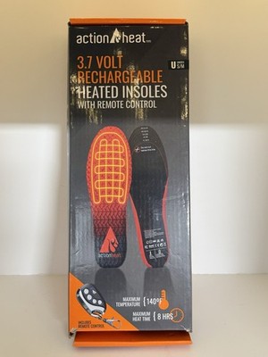 ActionHeat heated insoles, powered by 3.7V rechargeable batteries.