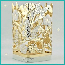 Bath  Body Works BUTTERFLIES  WHITE FLOWERS Metal Hand Soap Holder Gold Sleeve