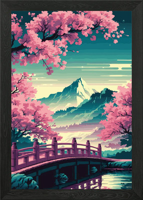 Kirschblütenbrücke gerahmtes Wandbild Poster Leinwanddruck Bild
