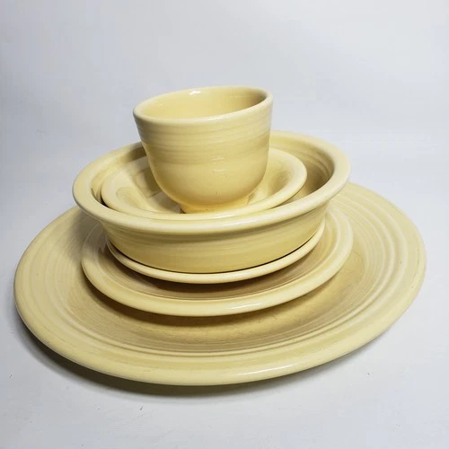 Fiesta Homer Laughlin China 6 Pc Place Setting, Pale Yellow Fiestaware, Used