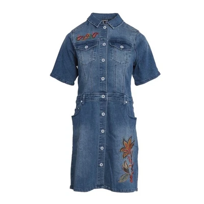 Desigual Damen Kleid Blau Bestickt Denim Jeanskleid Gr. 42 21SWVD05 - Bild 1 von 4