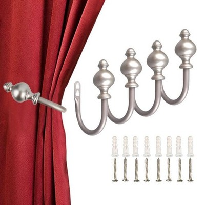 Kowibcl 4Pcs Curtain Holdbacks - Wall Mounted Drapery Tiebacks Satin Nickel