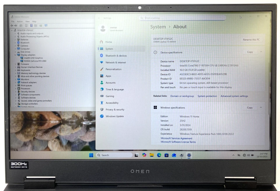 HP OMEN 15-EK0013DX 15.6" FHD I7-10750H 2.6GHz 16GB 512GB RTX 2060 WIN11H + ADPT — 第 2/4 张图片