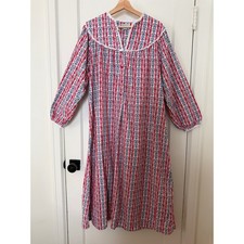 Lanz of Salzburg Flannel Tyrolean Stripe Nightgown Medium Cottagecore Grannycore