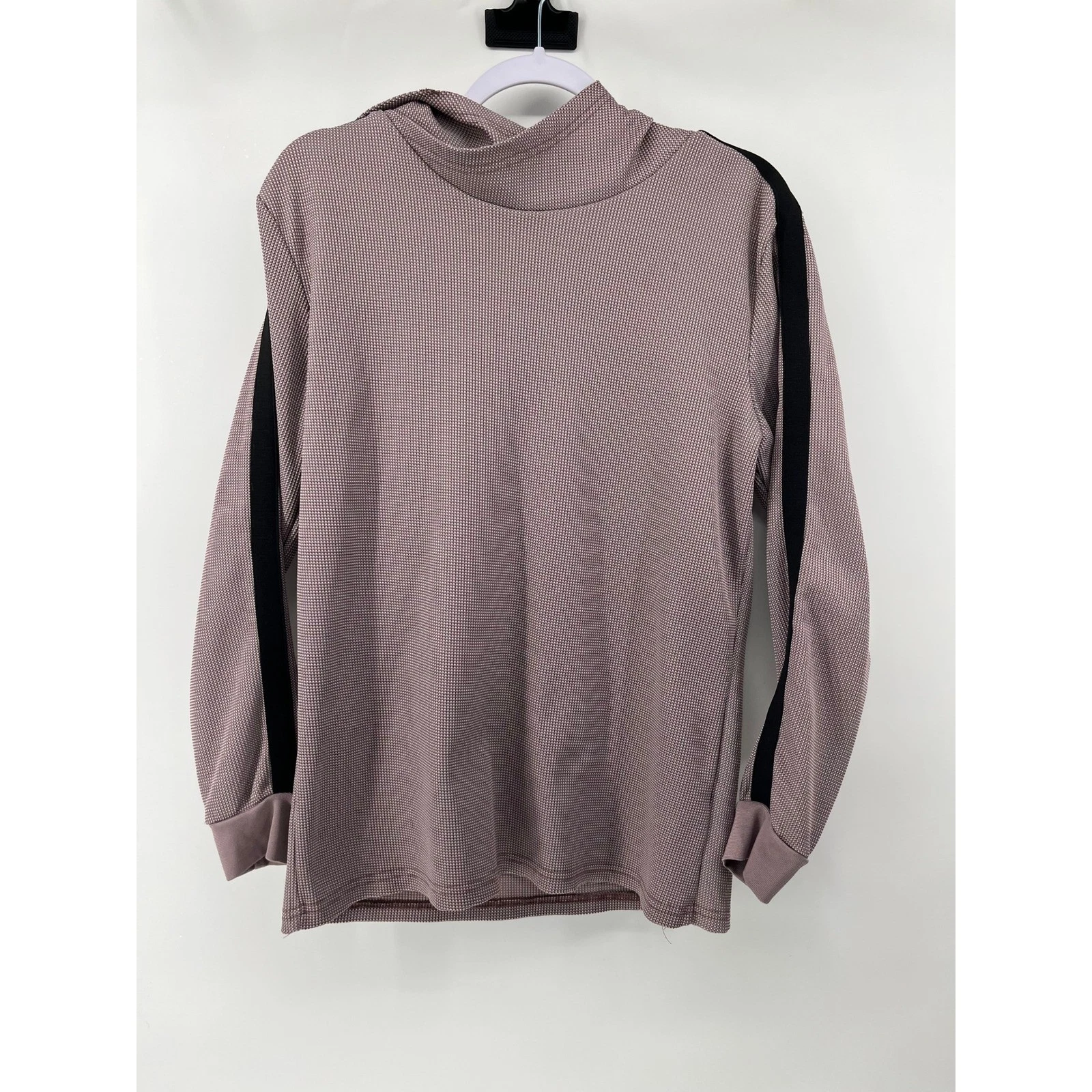 Amongst Others Mens Waffle Knit Hoodie Mauve Black Stripe Sleeve Size M Pullover
