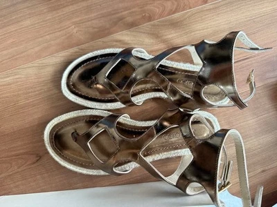 JIMMY CHOO Mules Sandales Chaussures Plates Femme Taille 38.5 Métallique Bronze - Photo 1/4