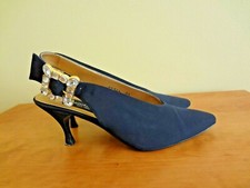 VTG Kenneth Cole NY Black Fabric Open Back Rhinestone Buckle Heel Pumps size 8.5
