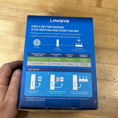 CM3008 Linksys Cable Modem 8×4 Docsis 3.0 Up To 343 Mbps Nob - Picture 12 of 13
