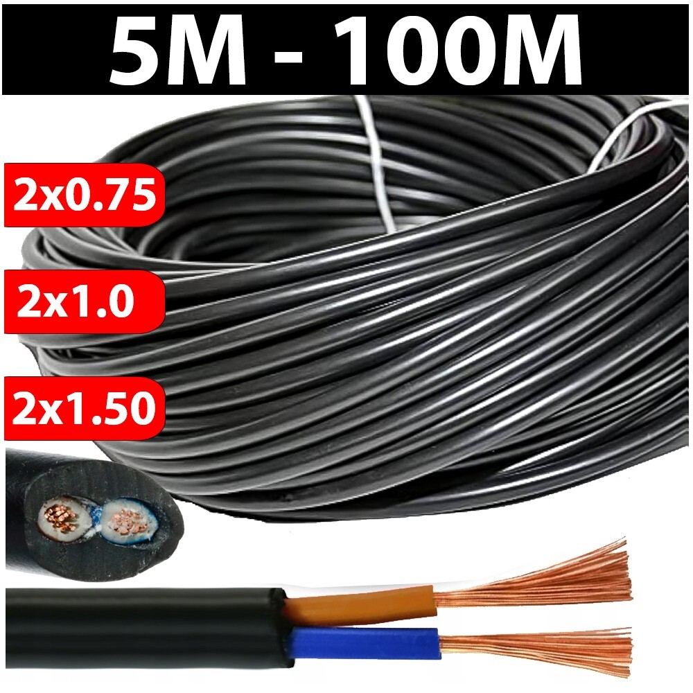 TUBO H03VV-F cable cable cable de alimentación H03VVF negro 2x0,75 2x1,0 2x1,5 mm² ⭐