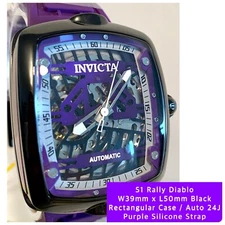Purple Auto DIABLO | W39mm x L50mm Black Rectangle | Silicone Band Invicta Watch