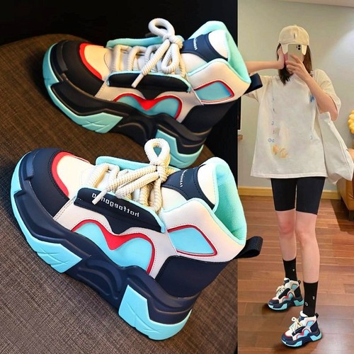 Height Increasing Womens Leather Platform Wedge Fashion Sneaker Creeper Boots - Bild 1 von 10