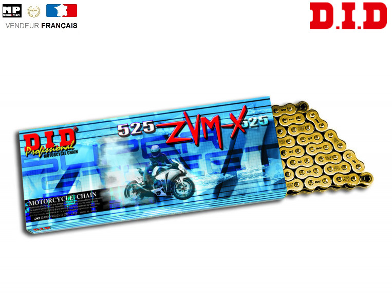 Chaîne 525ZVM-X D.I.D Or et Noir 118 Maillons pour Moto Performance