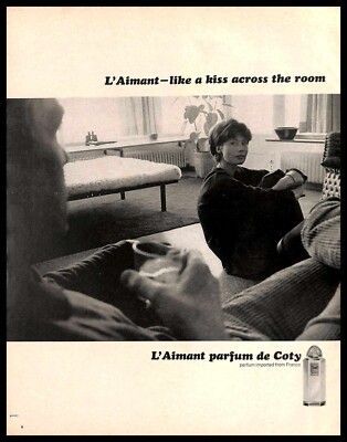 1965 L'Aimant Parfum de Coty Vintage PRINT AD French Perfume Kiss Across Room