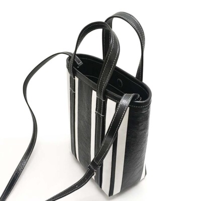 BALENCIAGA 672983 1VGAN 1090 Tote Bag Leather Black White BALENCIAGA 672983 1VGAN 1090 Tote Bag Leather Black White