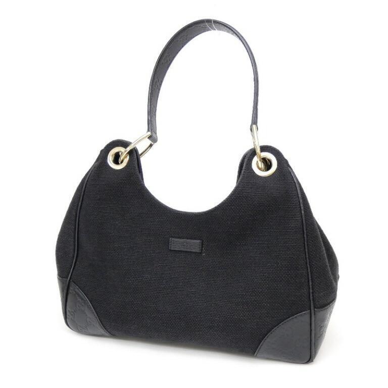 GUCCI authentic one shoulder bag black canvas x leather GG GUCCI authentic one shoulder bag black canvas x leather GG