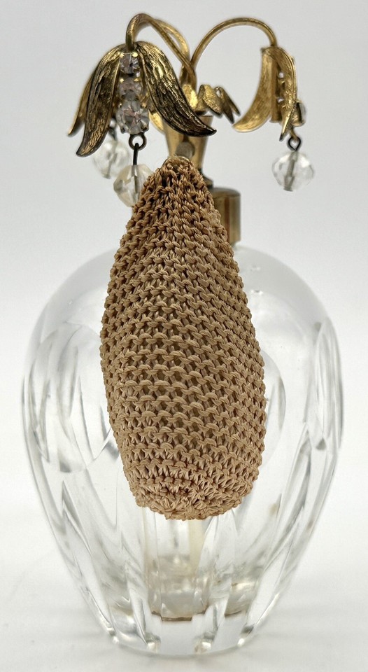 Hollywood Regency Clear Glass Perfume Bottle Dangle Rhinestones Needs