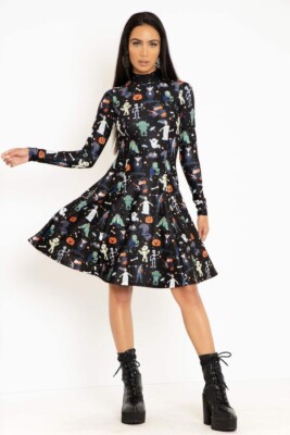 BlackMilk Spooktacular Long Sleeve Evil Longline Dress Halloween Size XXS