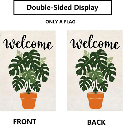 Welcome Garden Flag 12X18 Inch Double Sided Burlap Monstera Deliciosa Yard  Sprin | eBay