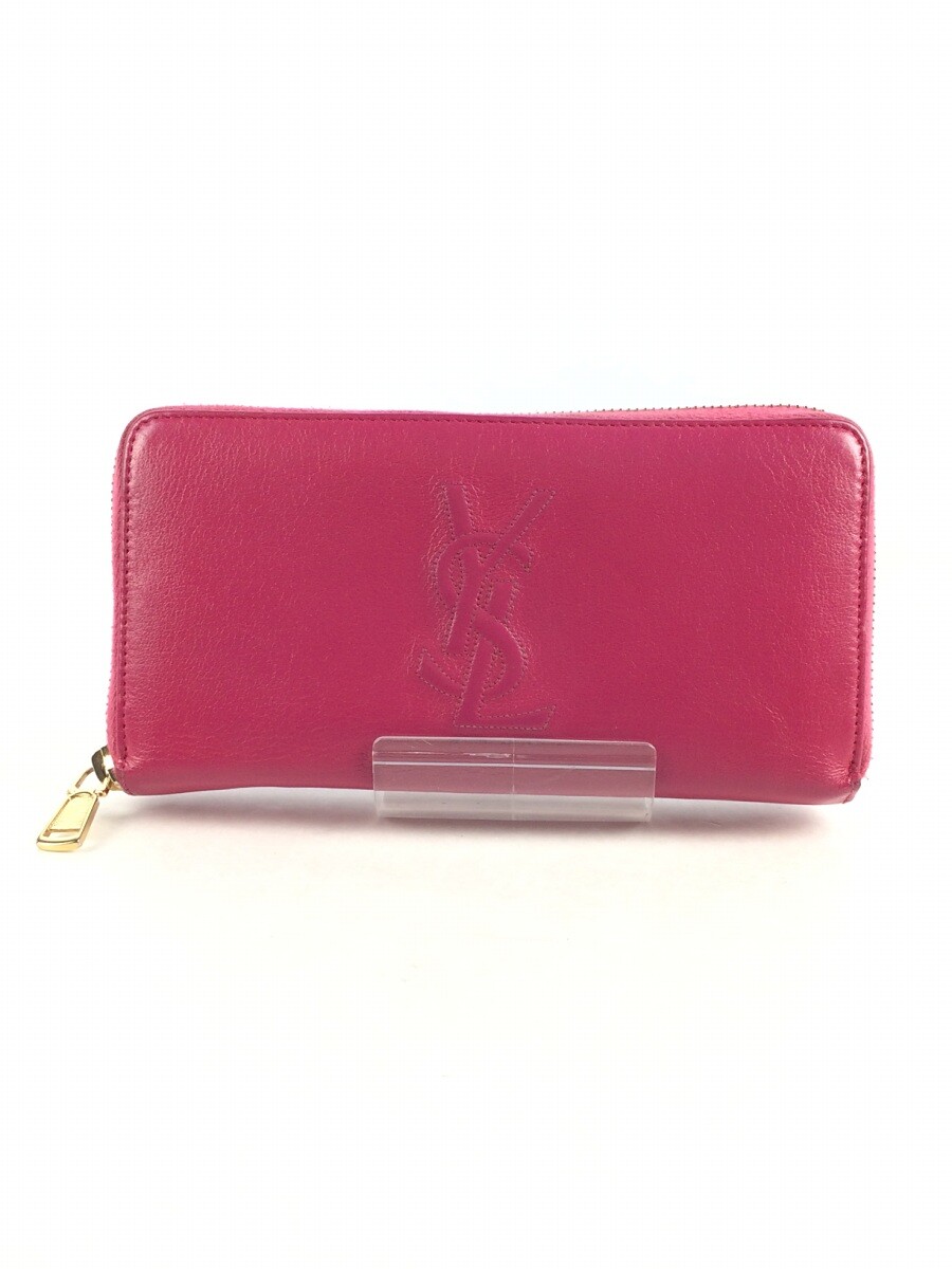 Auth Saint Laurent Zip Purse #6410 Long Wallet YSL Pink