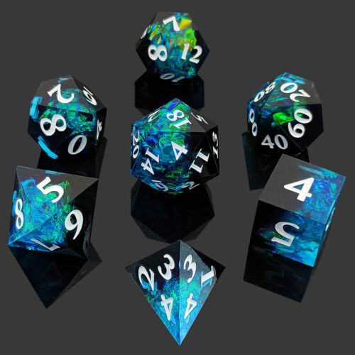 Blau Schwarz DND Würfel Set 7PCS Resin Poly Polyhedral Dungeons & Dragons TRPG Spiel