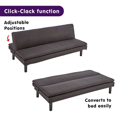 Sarantino 3 Seater Modular Faux Linen Fabric Sofa Bed Couch - Black - Picture 3 of 12