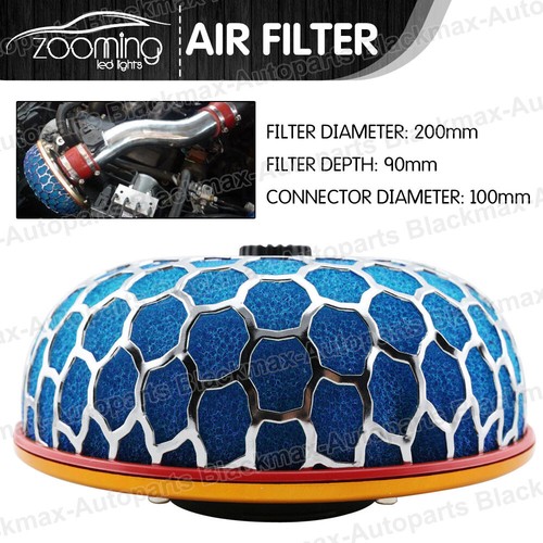 Blue Universal Auto 100mm Super Power Air Filter Flow Intake Reloaded Cleaner