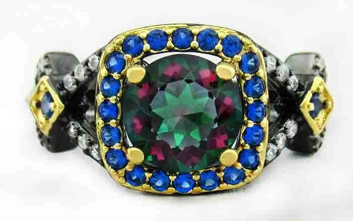 LAB 2.12 Cts MYSTIC TOPAZ & WHITE SAPPHIRE RING .925 SILVER PLATED NWT #7 - Image 2 of 4