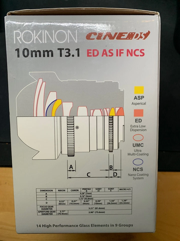 Lente gran angular Rokinon DS10M-NEX 10 mm T3.1 Cine para Sony Alpha E-Mount Intercha Foto 4 de 4