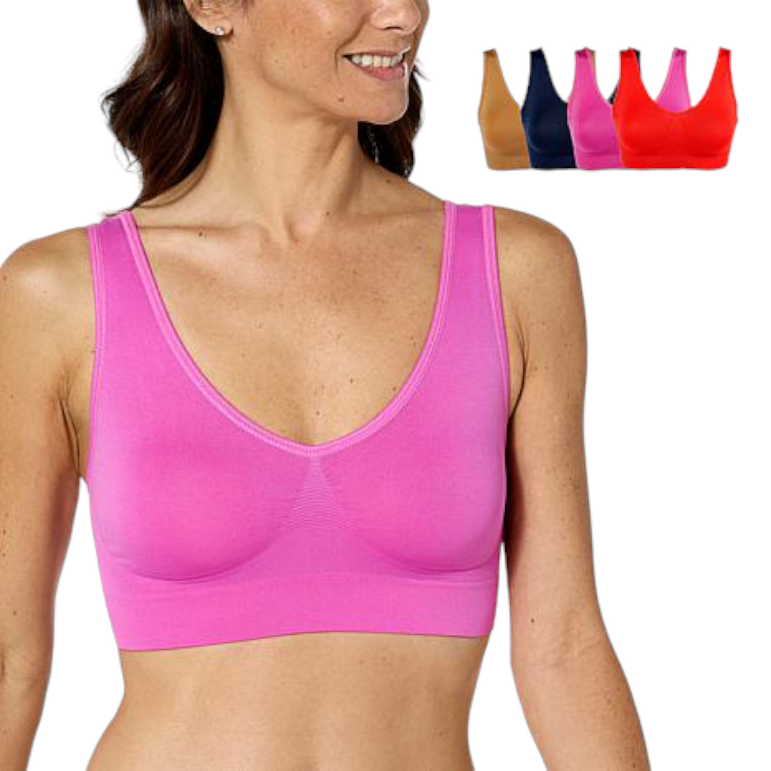 Rhonda Shear 4-pack Seamless Ahh Bra Suntan/Navy/Peony/Red