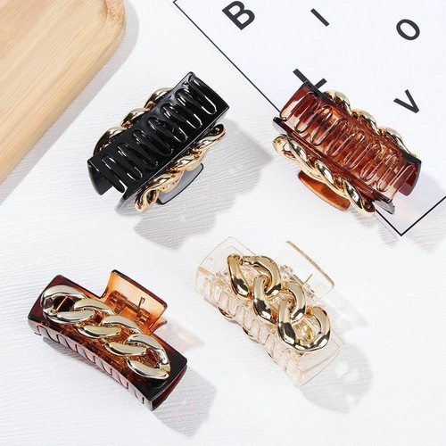 Elegantes pinzas para el cabello de acrílico con cadena para mujeres y niñas pinzas para el cabello de cangrejo - Imagen 6 de 15
