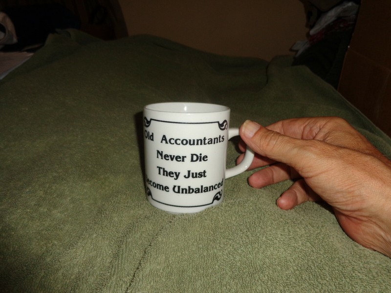 humerious coffee cup " old accountant don't die they just become unbalanced