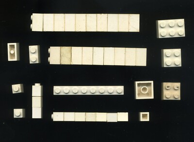 Lego System 39 weiße Steine verschiedene Größen selten [Dänemark 1970