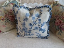 Aubusson style FRENCH COUNTRY Needlepoint Pillow Cover Blue Cherry Blossoms